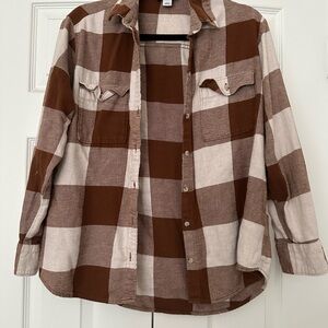 Old Navy boyfriend fit Brown and Cream Plaid Shirt